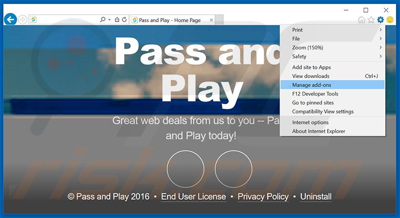 Removendo os anúncios Pass and Play do Internet Explorer passo 1