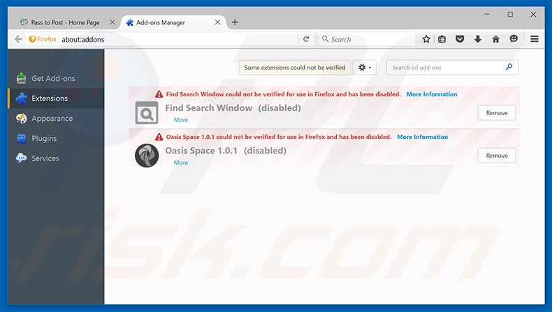 Removendo os anúncios Pass to Post do Mozilla Firefox passo 2