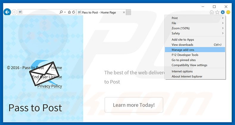 Removendo os anúncios Pass to Post do Internet Explorer passo 1