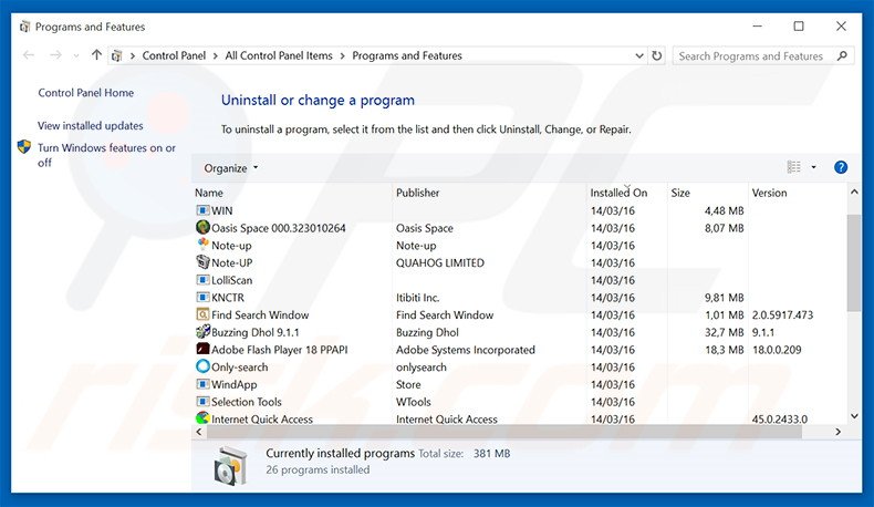 desinstalar o adware Pass To Post via Painel de Controlo