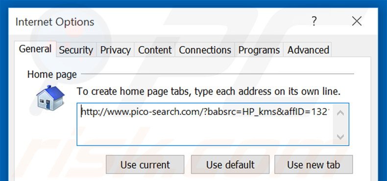 Removendo a página inicial pico-search.com do Internet Explorer
