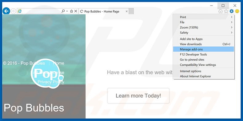 Removendo os anúncios Pop Bubbles do Internet Explorer passo 1