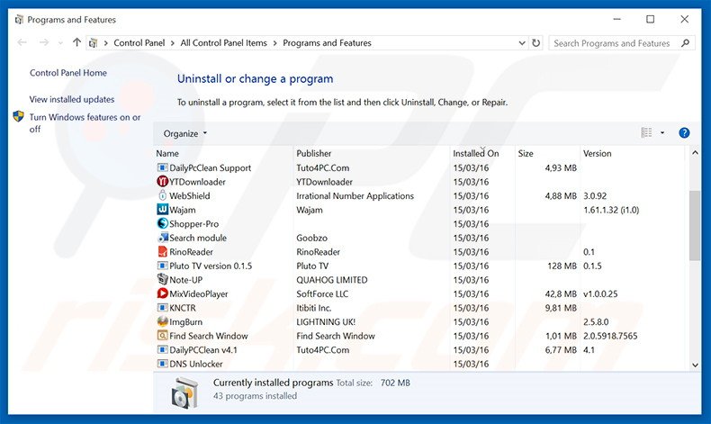desinstalar o adware Powered by via Painel de Controlo