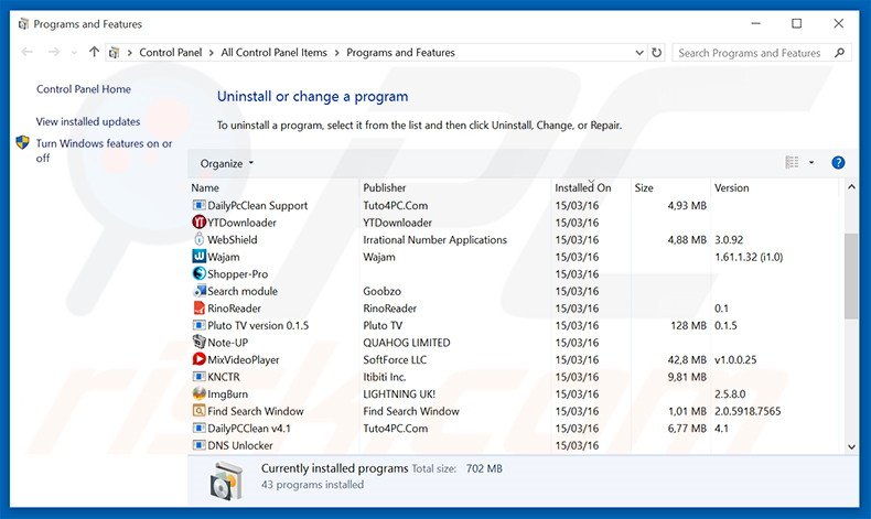 desinstalar o adware Powered by via Painel de Controlo