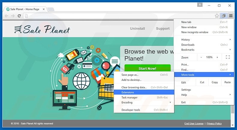 Removendo os anúncios Sale Planet do Google Chrome passo 1