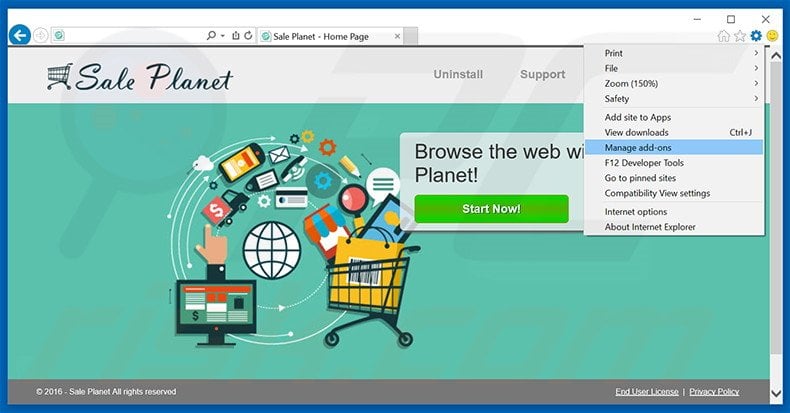 Removendo os anúncios Sale Planet do Internet Explorer passo 1