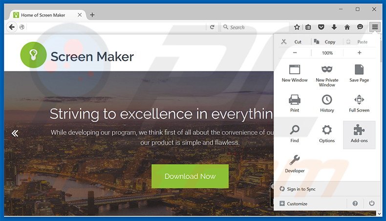 Removendo os anúncios Screen Maker do Mozilla Firefox passo 1