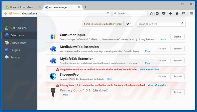 Removendo os anúncios Screen Maker do Mozilla Firefox passo 2