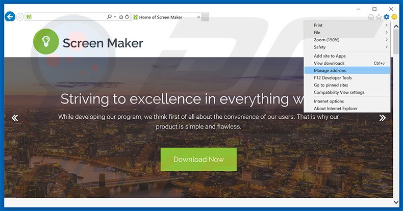 Removendo os anúncios Screen Maker do Internet Explorer passo 1