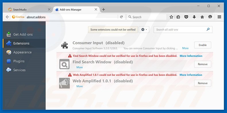 Removendo as extensões relacionadas a searchtudo.com do Mozilla Firefox