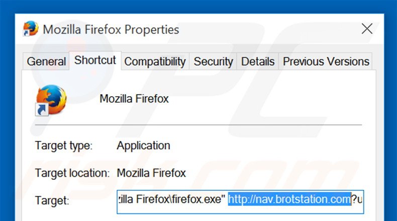Removendo nav.brotstation.com do atalho do Mozilla Firefox passo 2
