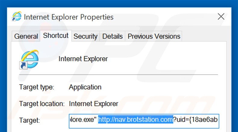 Removendo searchtudo.com do atalho do Internet Explorer passo 2