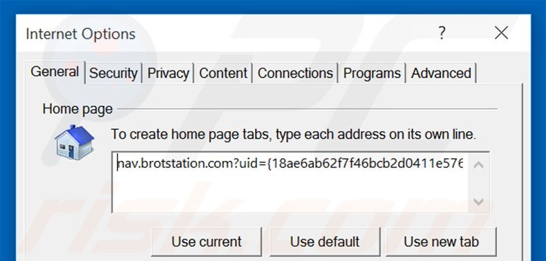 Removendo /www.nav.brotstation da página inicial do Internet Explorer