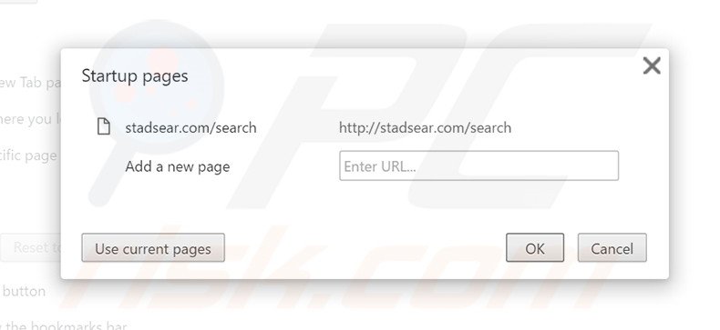Removendo a página inicial stadsear.com do Google Chrome
