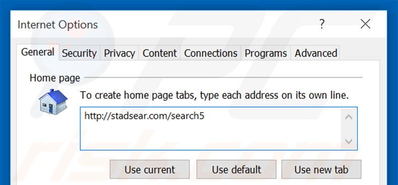Removendo a página inicial stadsear.com do Internet Explorer