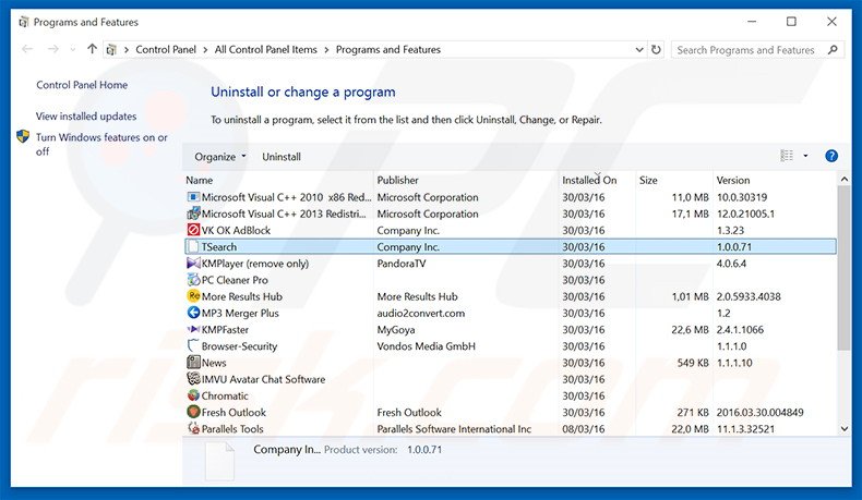 desinstalar o sequestrador de navegador stadsear.com via Painel de Controlo