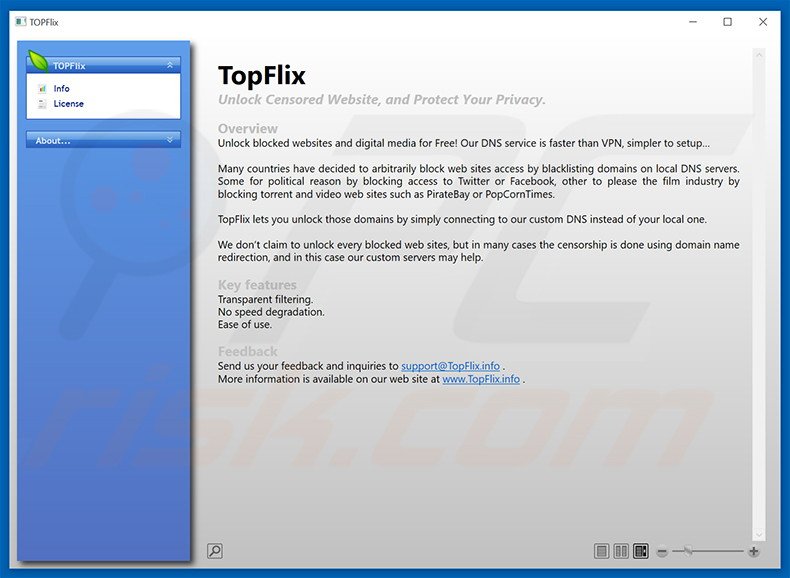 Programa de tipo adware fraudulento TopFlix