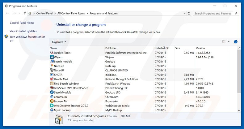 desinstalar o adware TrailerWatch via Painel de Controlo