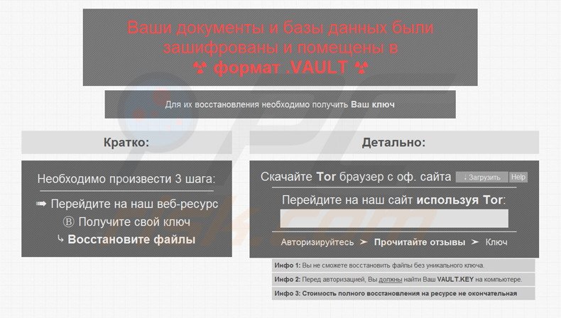 Instruções de desencriptação de Vault