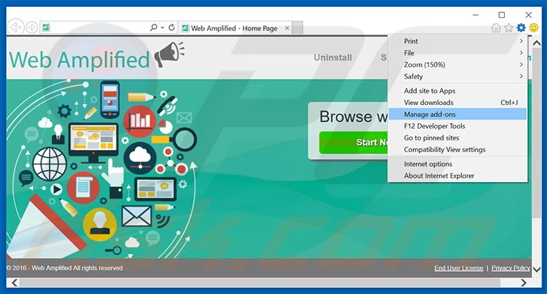 Removendo os anúncios de Web Amplified do Internet Explorer passo 1