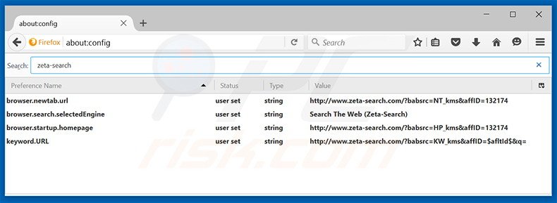 Removendo a página inicial zeta-search.com e motor de busca padrão do Mozilla Firefox
