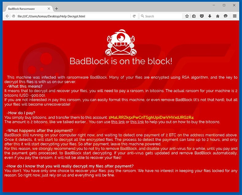 BadBlock a criar o ficheiro Help_Decrypt.html