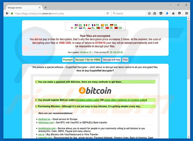 Website do ransomware CryptXXX