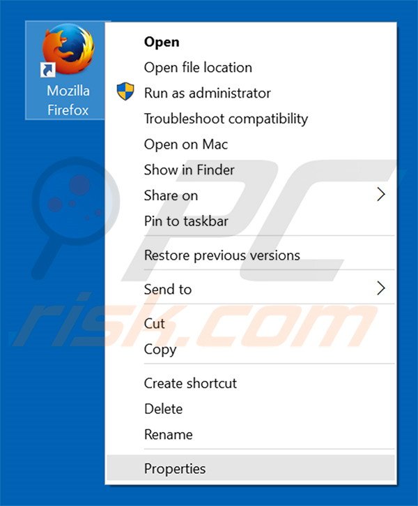 Removendo dozensearch.com do atalho do Mozilla Firefox passo 1