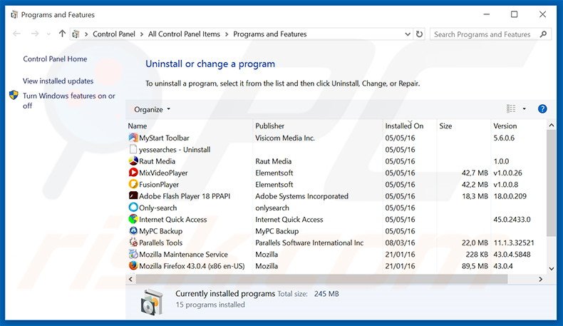 desinstalar o sequestrador de navegador dozensearch.com via Painel de Controlo