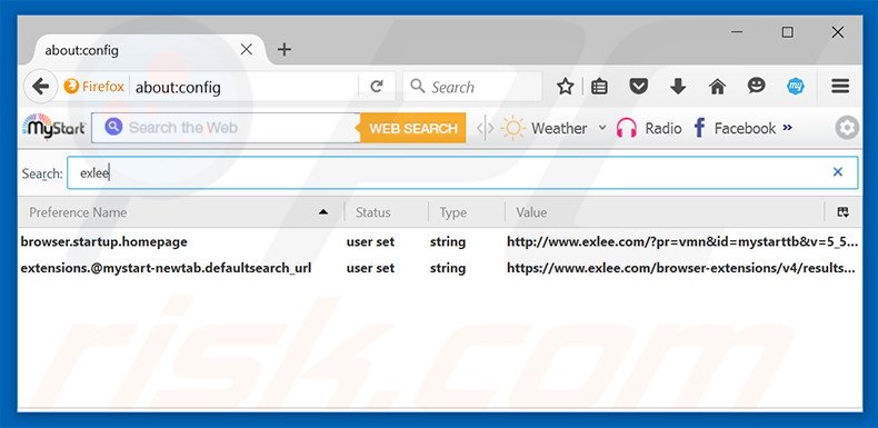 Removendo a página inicial exlee.com e motor de busca padrão do Mozilla Firefox