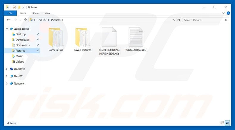 A pasta contém ficheiros gerados pelo ransomware YOUGOTHACKED