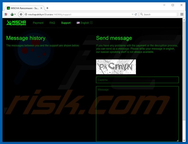 Suporte web do ransomware MISCHA