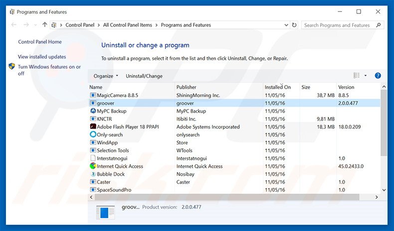 desinstalar o adware [random letters] via Painel de Controlo