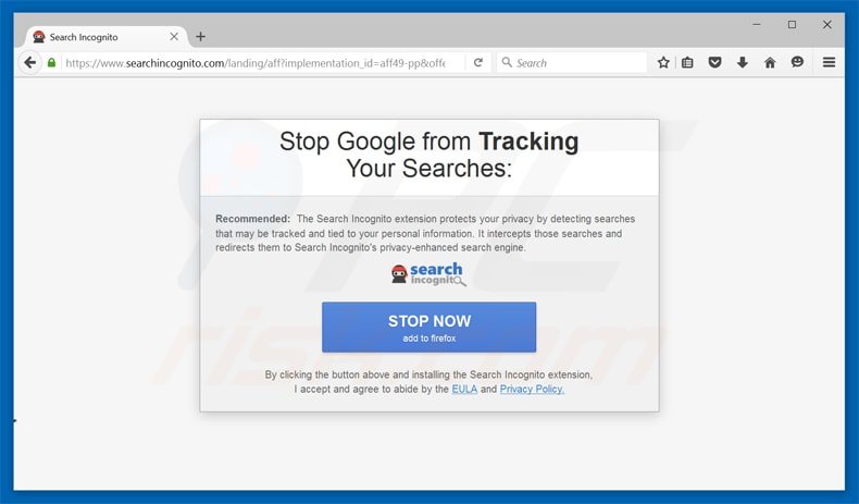 website a promover o sequestrador de navegador searchincognito.com