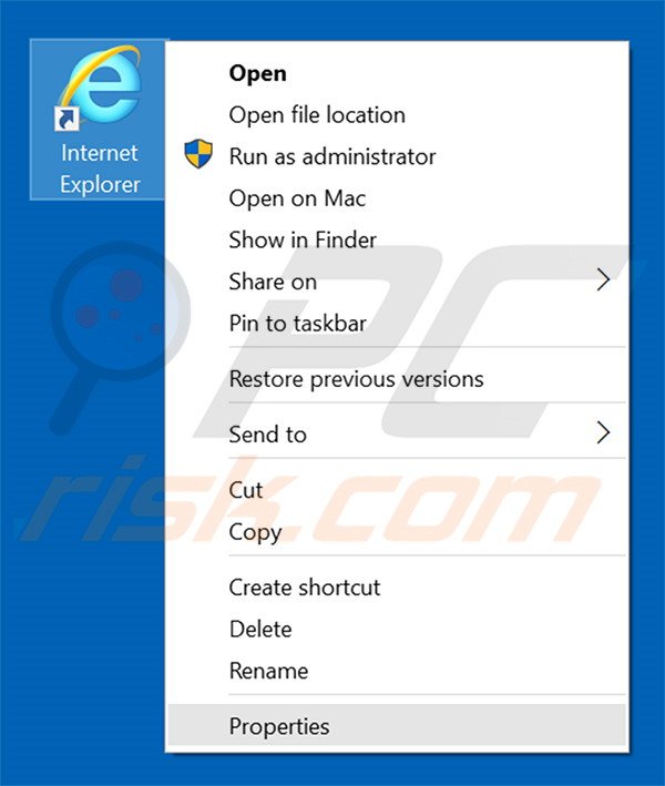 Removendo searchvvay.com do atalho do Internet Explorer passo 1