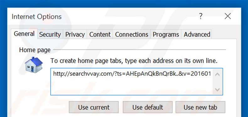 Removendo a página inicial searchvvay.com do Internet Explorer