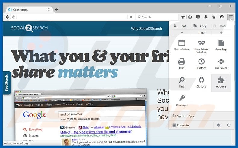 Removendo os anúncios Social2Search do Mozilla Firefox passo 1