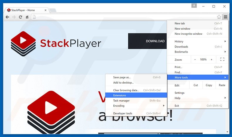 Removendo os anúncios Stack Player do Google Chrome passo 1