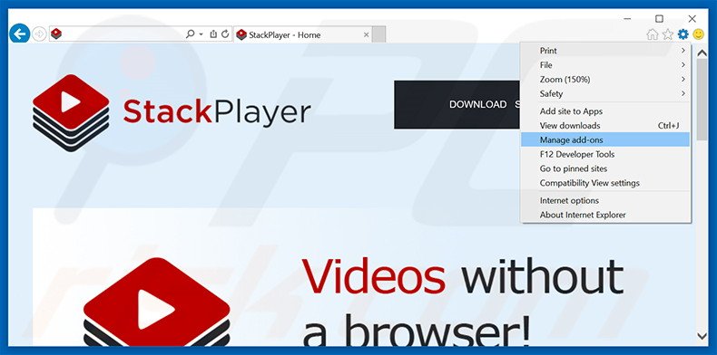 Removendo os anúncios Stack Player do Internet Explorer passo 1