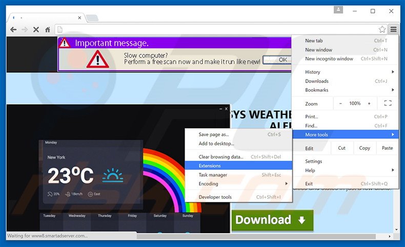 Removendo os anúncios SysWeatherAlert do Google Chrome passo 1