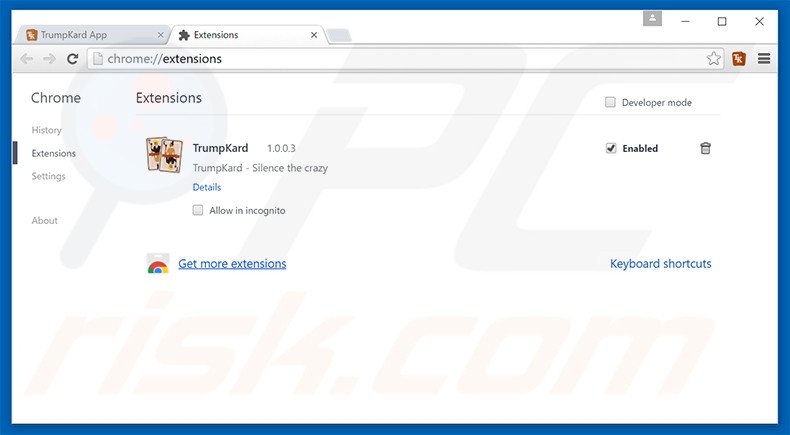 Removendo os anúncios TrumpKard do Google Chrome passo 2