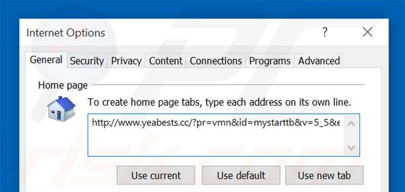 Removendo a página inicial yeabests.cc do Internet Explorer