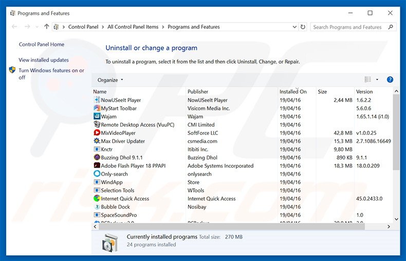 desinstalar o sequestrador de navegador yeabests.cc via Painel de Controlo