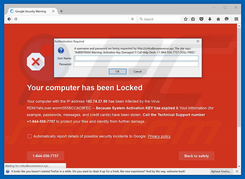 Farsa YOUR COMPUTER HAS BEEN BLOCKED