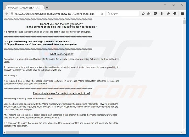 Ficheiro html do ransomware Alpha