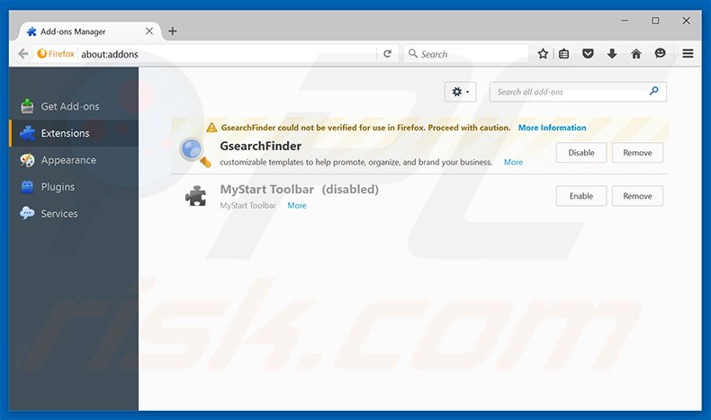 Removendo as extensões relacionadas a amisites.com do Mozilla Firefox
