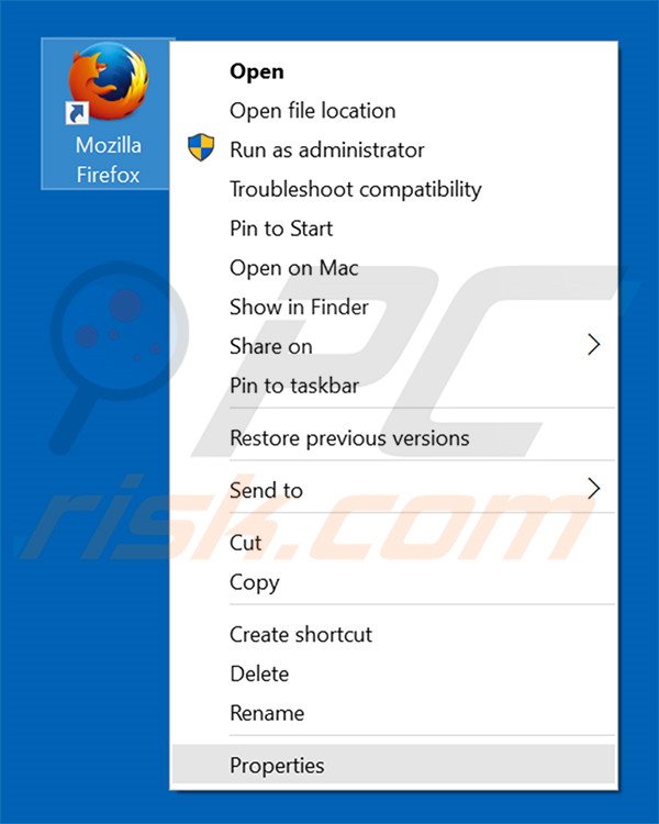 Removendo attirerpage.com do atalho do Mozilla Firefox passo 1