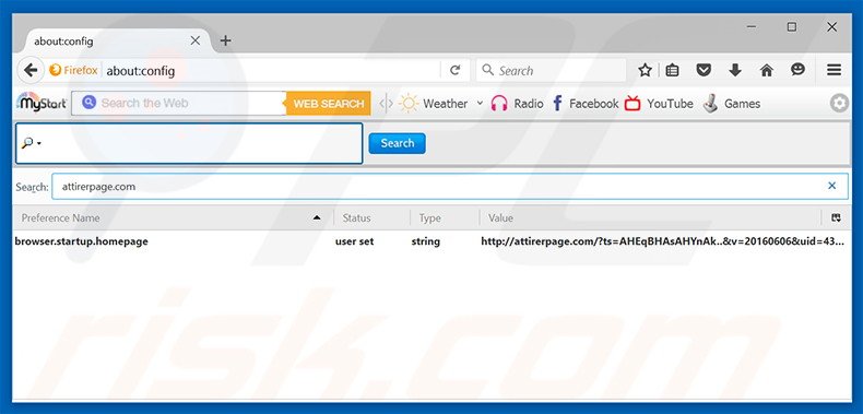 Removendo a página inicial attirerpage.com e motor de busca padrão do Mozilla Firefox