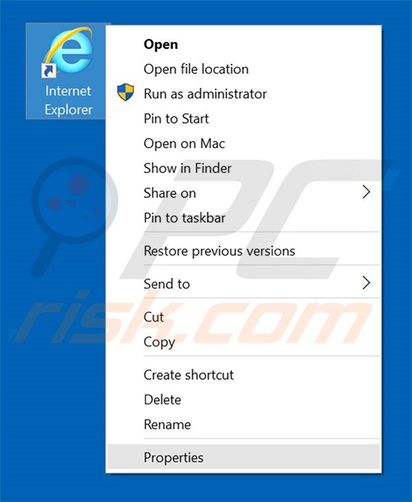 Removendo attirerpage.com do atalho do Internet Explorer passo 1