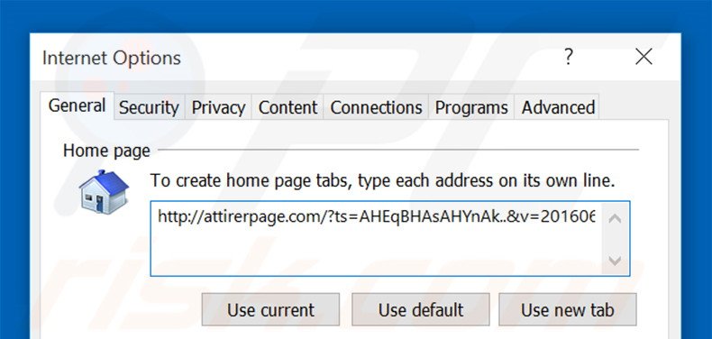 Removendo a página inicial attirerpage.com do Internet Explorer